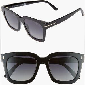 Tom Ford | Sari black 52mm square polarized glasses in Smokey grey lenses